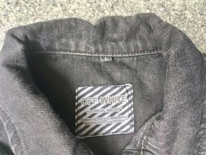Off White Distressed Black Denim Jacket, Size L