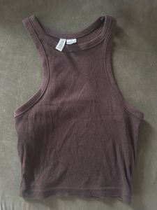 H&amp;M RIBBED VEST TANK TOP IN COFFEE BROWN SIZE S