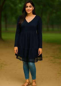 Navy Blue V-Neck Top