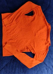 Zara Orange Ribbed Polo Top