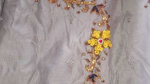 New Unused Silk Grey Embroidered Salwar Kurta