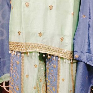 Elegant pure chinon gotta patti plazzo set