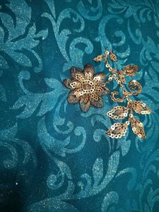 Teal &amp; Gold Embroidered Saree