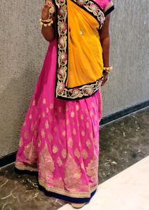 Yellow And Pink Dual Shade Saari