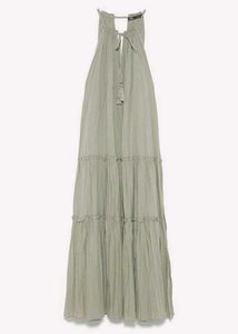 Zara Wrinkle Look Tiered Maxi Dress - Light Khaki