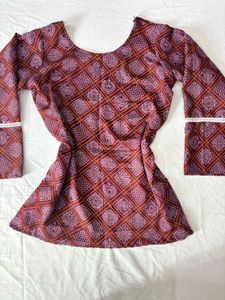 Burgundy Bandhani Print Short Kurti