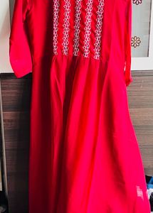 Red Embroidered Kurta