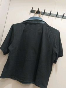 Imported Crop Two-Tone Denim &amp; Knit T