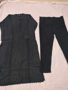 Black Rayon Lucknowi Kurti With Jeans