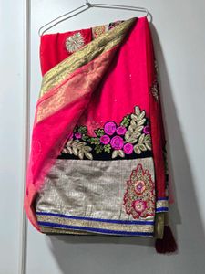 Elegant Pink half /half Embroidered Saree