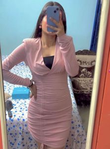 Blush Pink Ruched Bodycon Dress (ZARA)