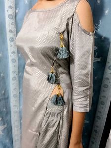 Gray Cold Shoulder Kurti Set
