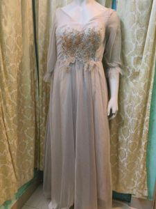 Goldish Grey Embellished Tulle Dress