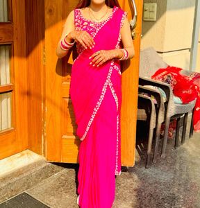 Pink Ready to wear saree/Pre drapped Saree