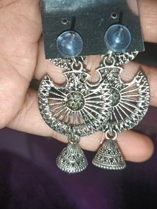 Boho Silver Jhumka Earrings