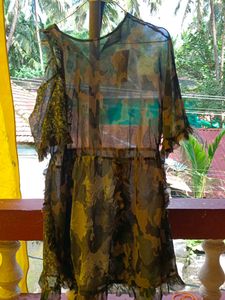 Camo Print Ruffle Mini Dress/ Top