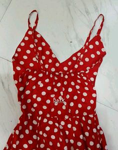 Red Polka Dot Fit &amp; Flare Midi Dress, Retro Style❤