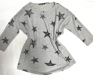 Gray Star Print Top Sweatshirt