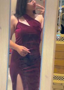 Burgundy Velvet One-Shoulder Dress