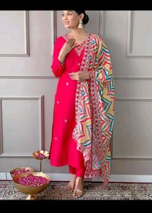 Cotton silk kurta with pant and dupatta