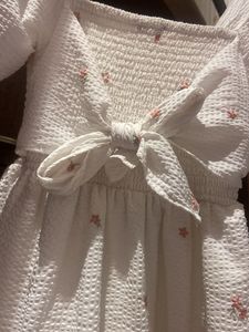 White Floral Tie-Front Midi Dress