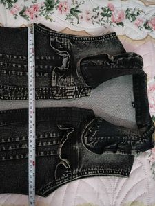 Denim Vest with Ruffle Detail