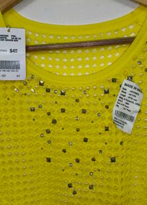 Trendy New Yellow Embellished Knit Top