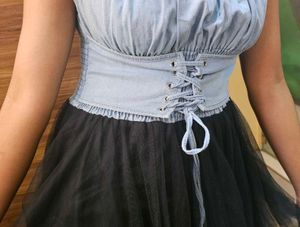 Denim &amp; Tulle Mini Dress