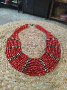 Vintage Brass And Glass Beads Necklace
