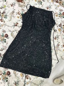 Sparkling Black Sequin Backless Mini Dress