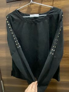 Black Studded Sleeve Top