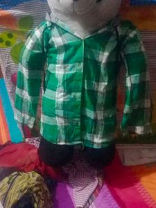 Green Plaid Hooded Shirt