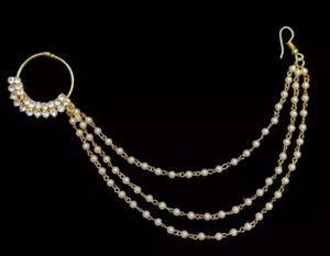 Diamond Gold Plated Nose Ring with 3 Chains
