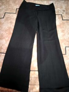 Wide Leg Black Pants With Attached Belt