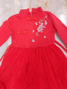Red Embroidered Girls Dress
