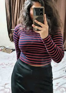 Striped Long Sleeve crop Top