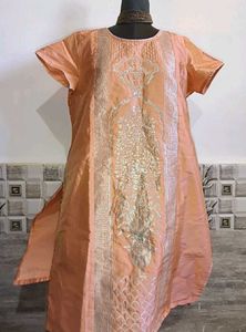 XXL Branded Peach Embroidered Kurta