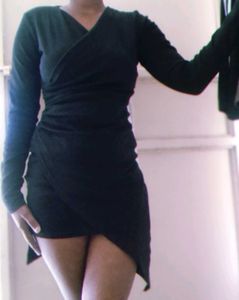 Elegant Black Wrap Bodycon Mini Dress