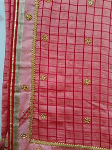 Elegant Pink Checkered Saree