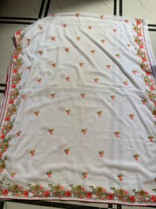 pure white Elegant Embroidered Sare