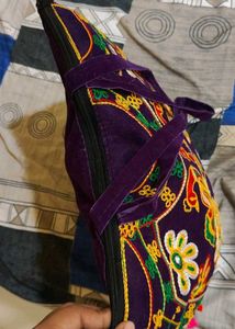 Purple Embroidered Velvet  Rajsthani Bag