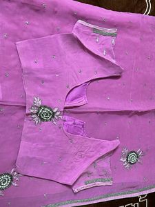 Pink Embroidered zari work heavy saree