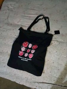 Black Tote Bag with Hearts