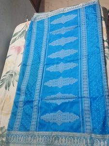 Light Blue Sari with Silver Details