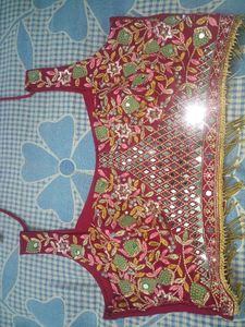 Mirror Work Blouse And Plazzo Set With Shrug