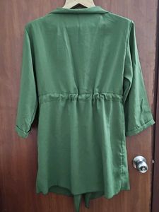 Olive drawstring trench coat style shrug