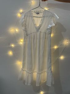 Cute White Dress with Blue Cardigan