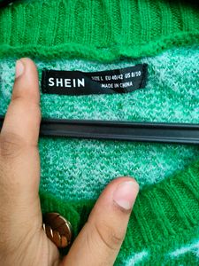 Shein Green White Cardigan