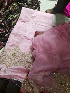 Pink dabka Embroidered Dress Material