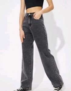 Charcoal Grey Wide Leg Denim Jeans